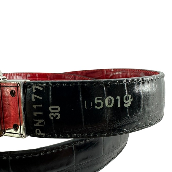 90s Genuine BRIGHTON 5019 Reversible Black & Red Croc Leather Women Belt Size 30 main image 9